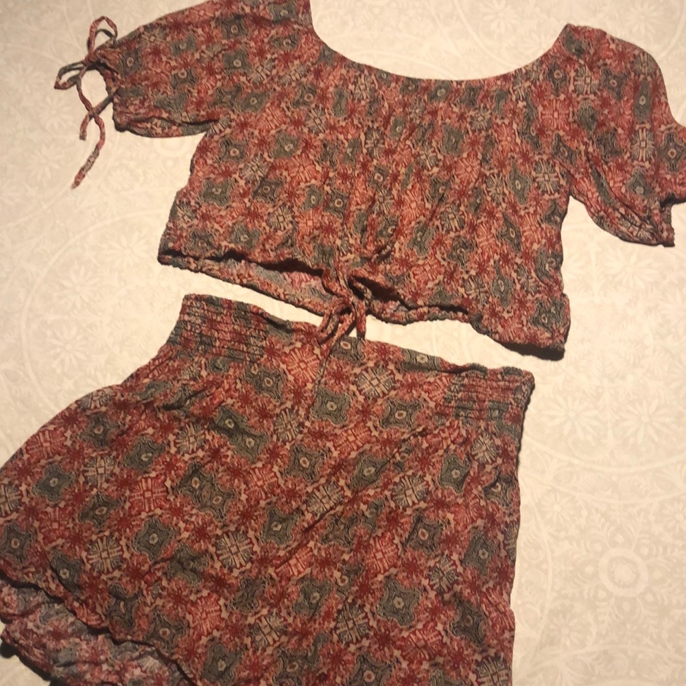 Free People Boho Crop Top and Skirt Set
